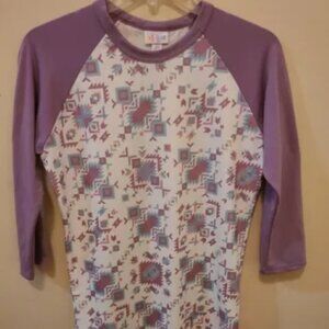 LuLaRoe Randy purple white print Baseball Raglan T-shirt Women's XS